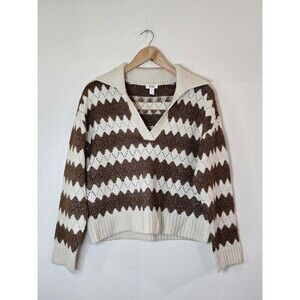 A.N.A Knit Sweater Chevron Print Womens Size XS V Neck Pullover Cozy